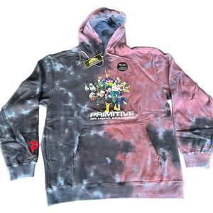 Primitive Skateboarding My Hero Academia Tie Dye Black Red Hoodie Medium NWT